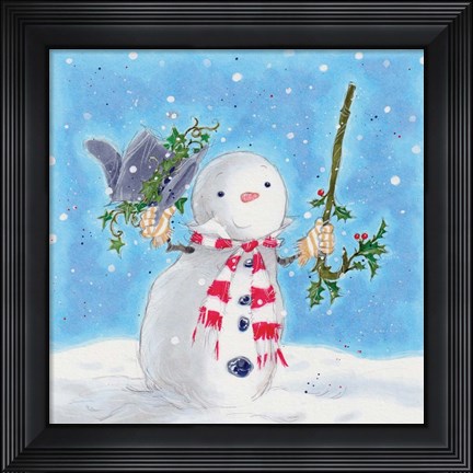 Framed Snowman Hat and Cane Print