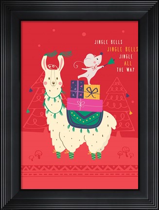 Framed Jingle Bells Llama Print