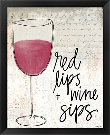 Framed Red Lips &amp; Wine Sips Print