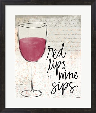 Framed Red Lips &amp; Wine Sips Print