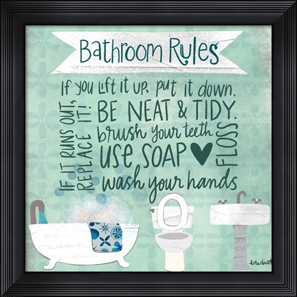 Framed Bathroom Rules Print
