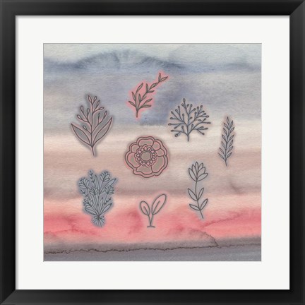 Framed Blue Pink Watercolor and Floral Print