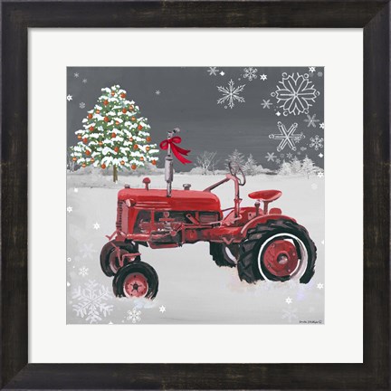 Framed Red Tractor on Gray Print