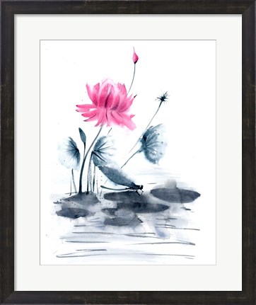 Framed Pink Flower and a Lily Pad Print