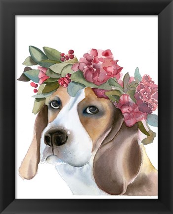 Framed Flower Crown Puppy Print