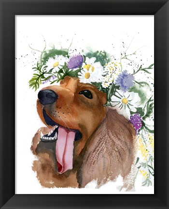 Framed Flower Crown Puppy II Print