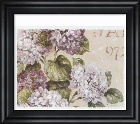 Framed Antiqued Hydrangeas I Print