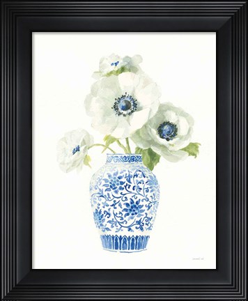 Framed Floral Chinoiserie White II Print