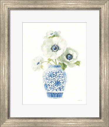 Framed Floral Chinoiserie White II Print