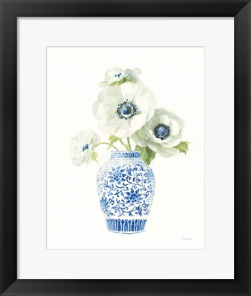 Framed Floral Chinoiserie White II Print