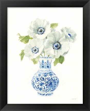 Framed Floral Chinoiserie White I Print