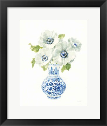 Framed Floral Chinoiserie White I Print