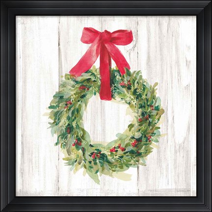 Framed Woodland Holidays Wreath no Bird White Print