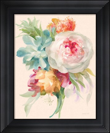 Framed Garden Bouquet I on Peach Linen Print