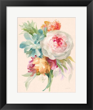 Framed Garden Bouquet I on Peach Linen Print