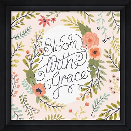 Framed Retro Garden II - Bloom with Grace Pale Blush Print
