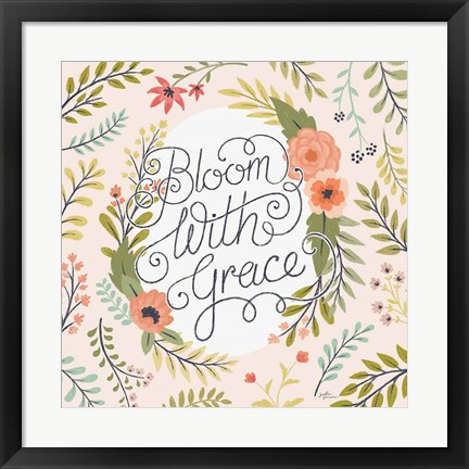 Framed Retro Garden II - Bloom with Grace Pale Blush Print