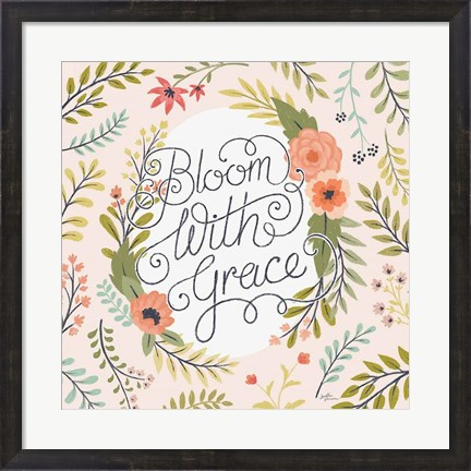 Framed Retro Garden II - Bloom with Grace Pale Blush Print