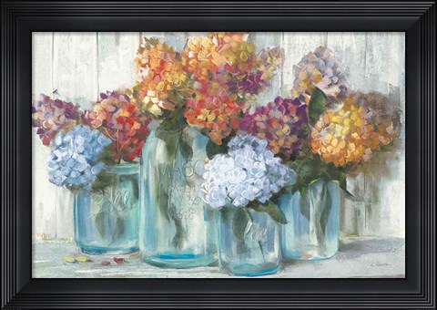 Framed Fall Hydrangeas in Glass Jar Crop Print