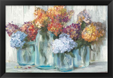 Framed Fall Hydrangeas in Glass Jar Crop Print