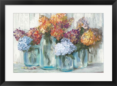 Framed Fall Hydrangeas in Glass Jar Crop Print