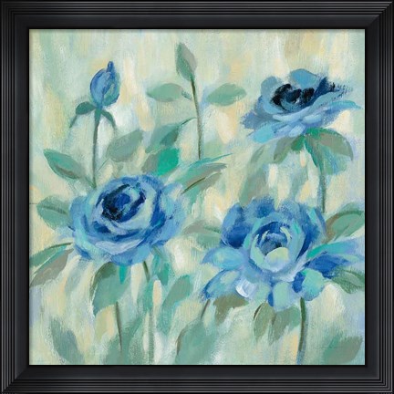 Framed Brushy Blue Flowers II Print