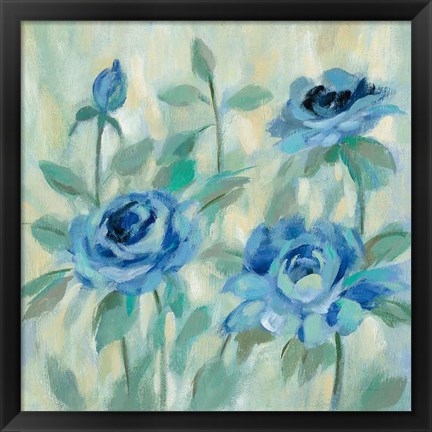 Framed Brushy Blue Flowers II Print