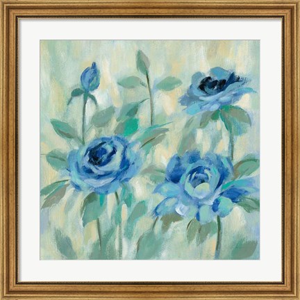 Framed Brushy Blue Flowers II Print