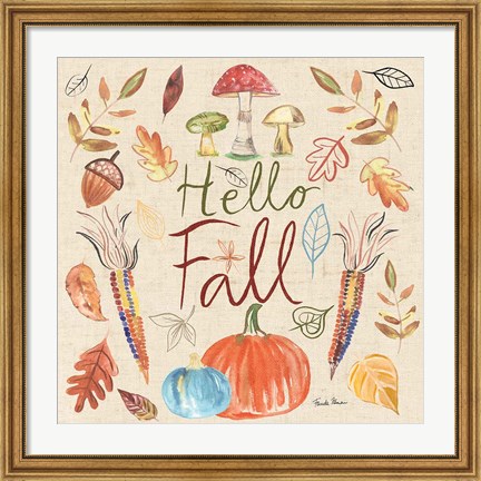 Framed Hello Fall I Sq Burlap Print