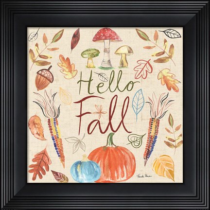 Framed Hello Fall I Sq Burlap Print