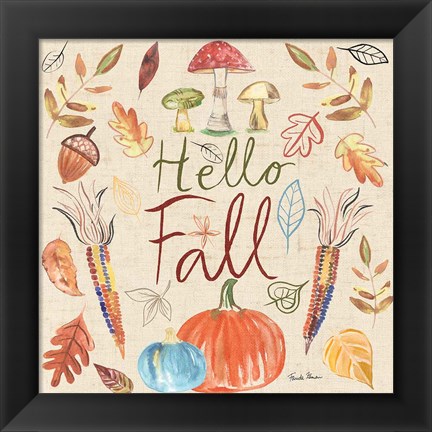 Framed Hello Fall I Sq Burlap Print
