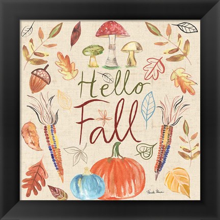 Framed Hello Fall I Sq Burlap Print