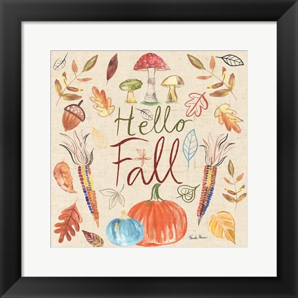 Framed Hello Fall I Sq Burlap Print