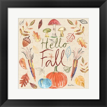 Framed Hello Fall I Sq Burlap Print