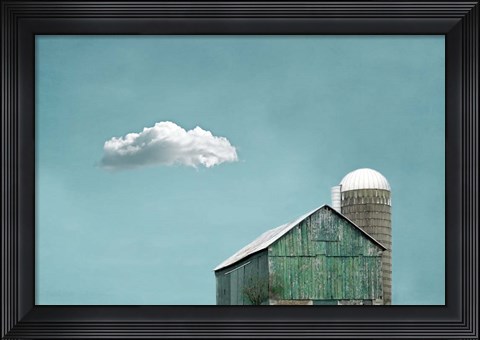 Framed Green Barn and Cloud Print