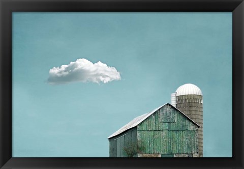 Framed Green Barn and Cloud Print