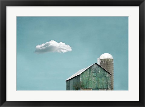 Framed Green Barn and Cloud Print