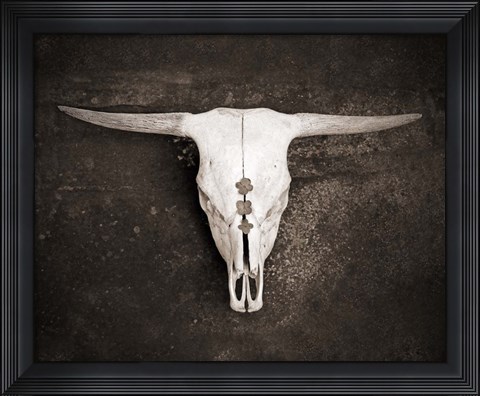 Framed Sepia Cattle Skull Print