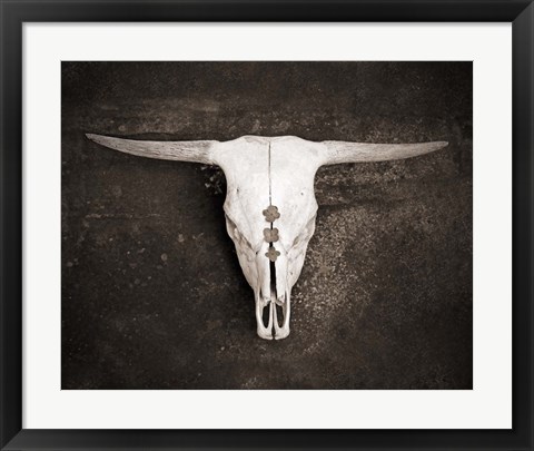 Framed Sepia Cattle Skull Print