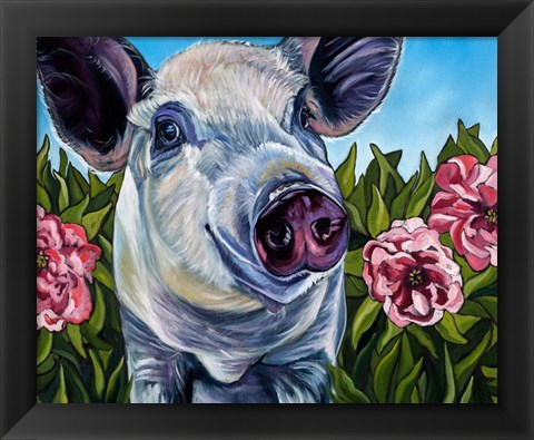 Framed Pigs and Peonies Print