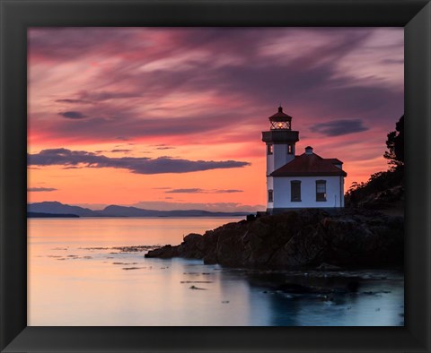 Framed Orange Sunset at Lime Kiln Lighthouse Print