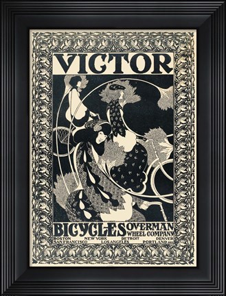 Framed Victor Bicycles (vertical, monochrome) Print