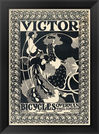 Framed Victor Bicycles (vertical, monochrome) Print