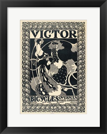 Framed Victor Bicycles (vertical, monochrome) Print