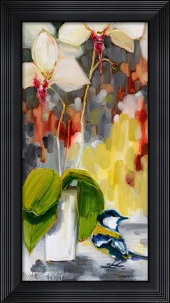 Framed Chickadee with Orchid Print