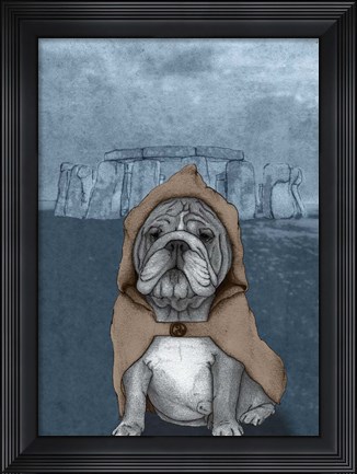 Framed English Bulldog with Stonehenge Print