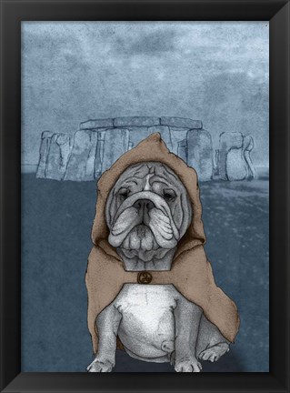 Framed English Bulldog with Stonehenge Print