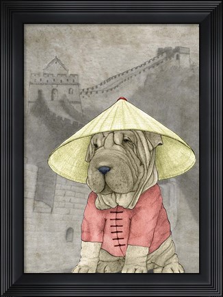 Framed Shar Pei with the Great Wall Print