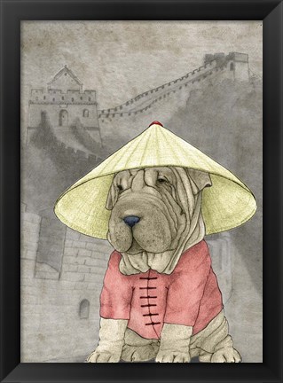 Framed Shar Pei with the Great Wall Print