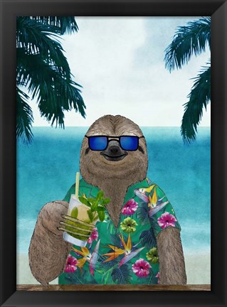 Framed Sloth on Summer Holidays Print